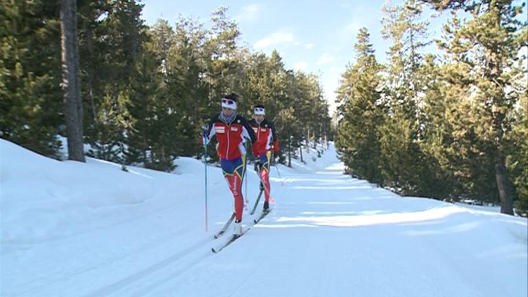 Els esquiadors de fons Ireneu Esteve i Carola Vila es preparen pe