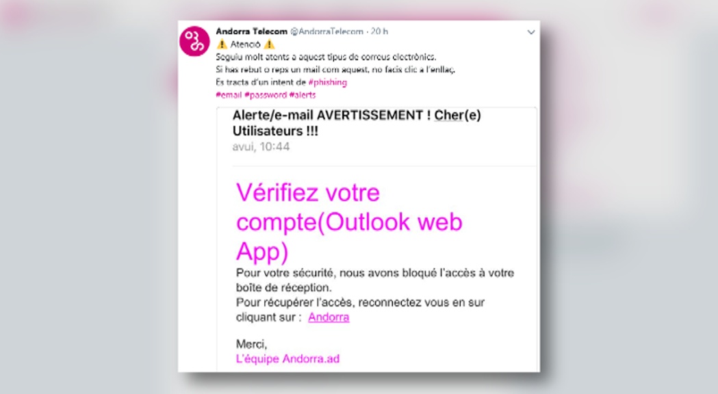 Andorra Telecom alerta d'un nou intent de frau a través del correu electrònic