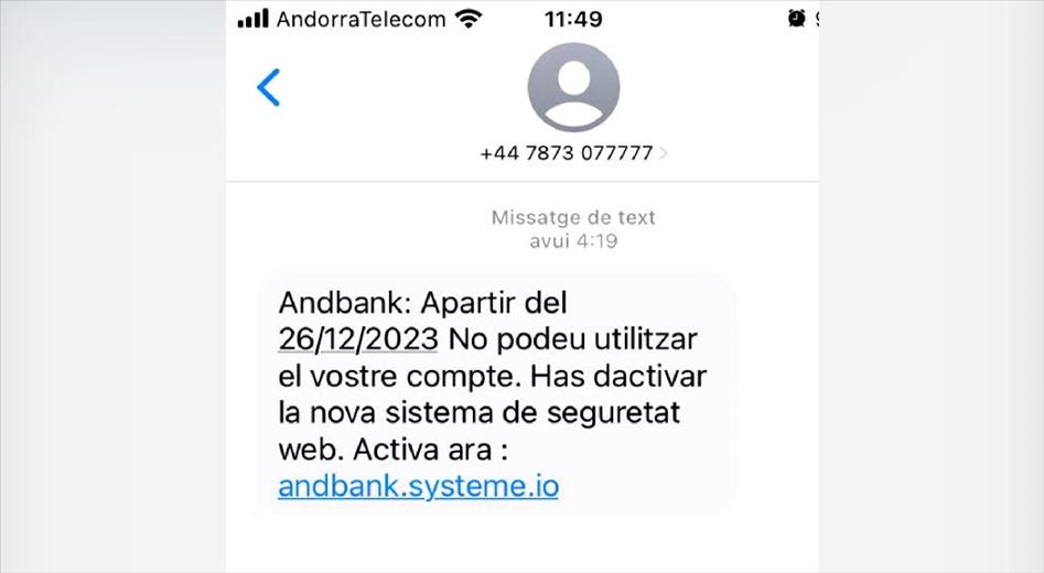 Andbank ha alertat aquest matí de dilluns d'un intent de frau mas