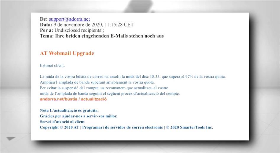 Andorra Telecom alerta d'una nova estafa per correu electr&ograve
