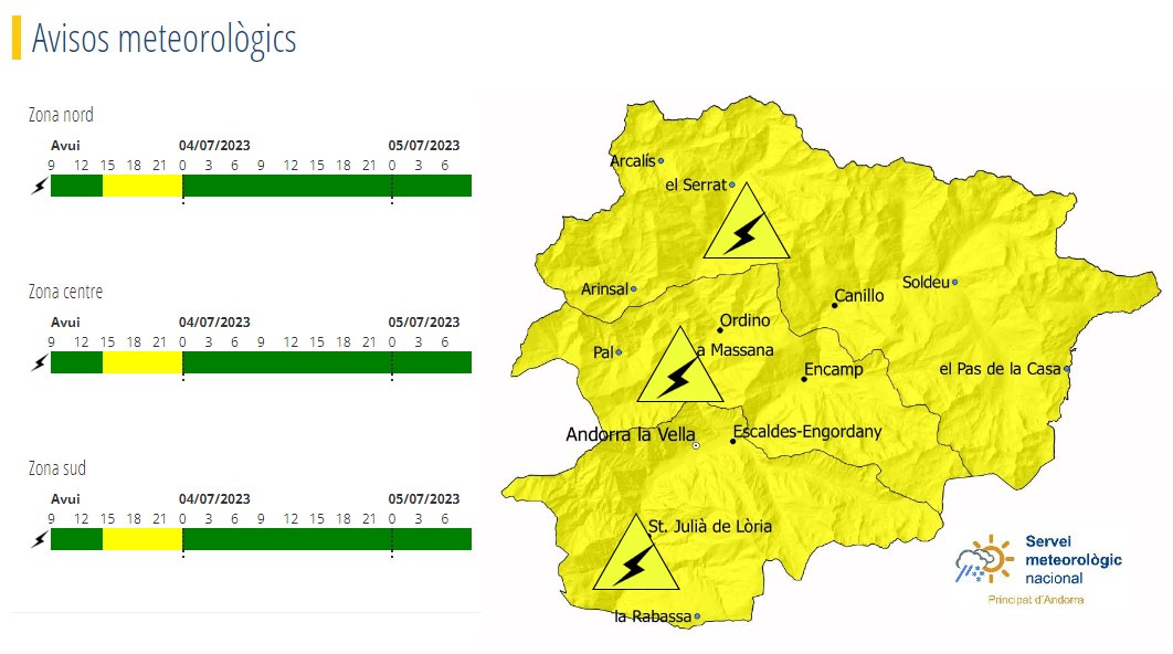 Avís groc per tempestes aquest dilluns a la tarda