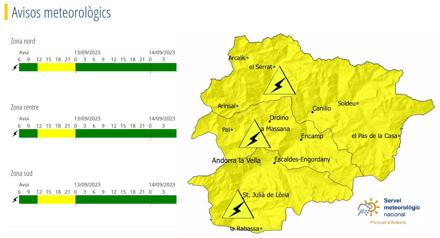 Avís groc per tempestes aquest dimarts a la tarda