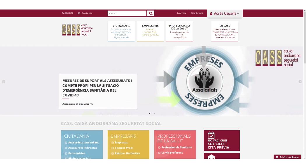 La CASS informa al seu web com tramitar les baixes i exempcions relacionades amb la Covid-19