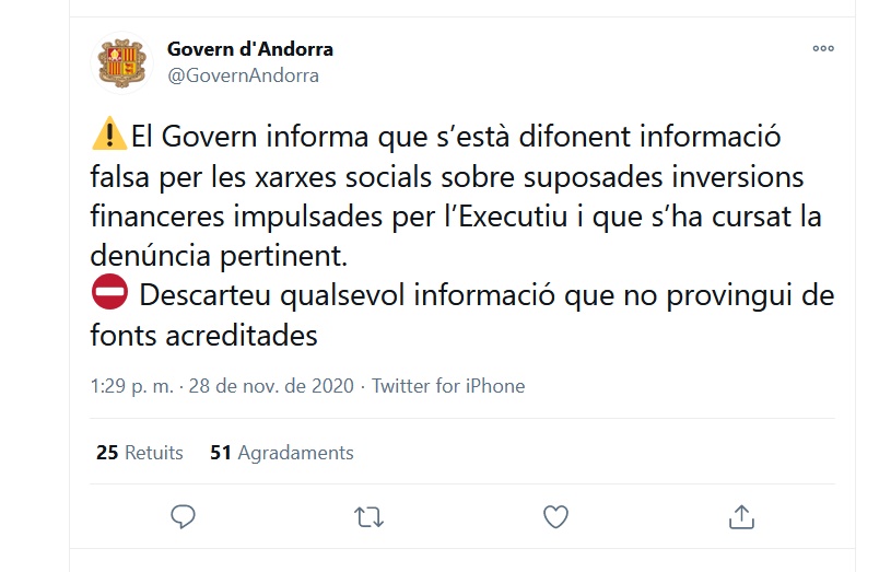 El Govern alerta d'informacions falses sobre unes inversions impulsades per l'executiu que ja han estat denunciades