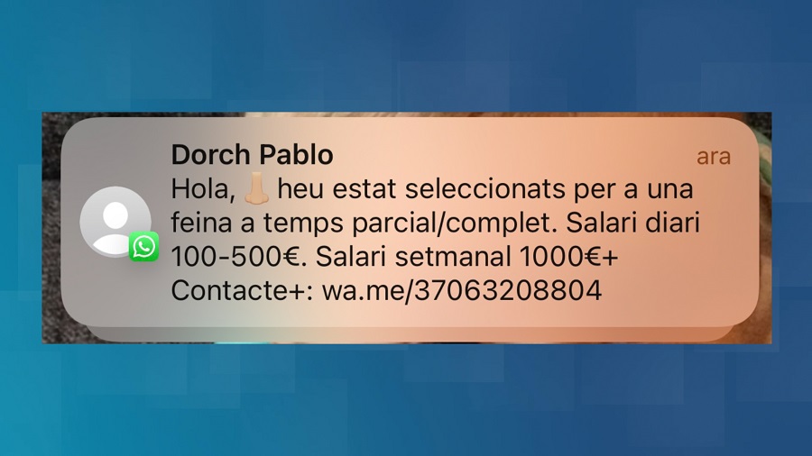 Intent d'estafa a través d'una allau de missatges de WhatsApp oferint una feina falsa