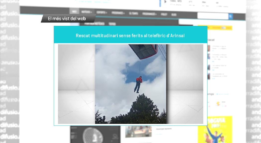 El rescat al telefèric d'Arinsal, el més vist de la setmana al web