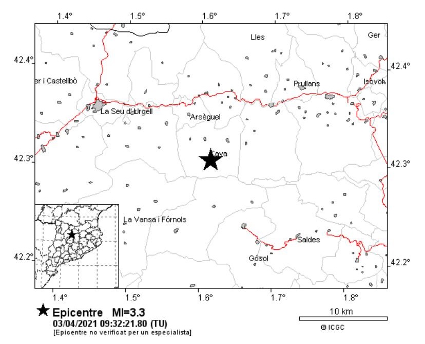 Un terratrèmol a l'Alt Urgell es fa sentir a Andorra i se'n preveuen més rèpliques