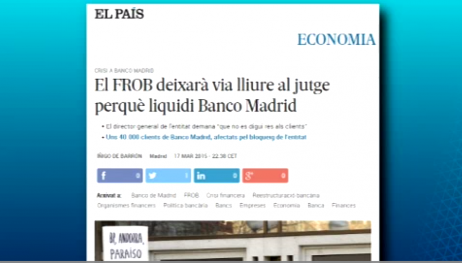 "El País" afirma que hi hauria via lliure per liquidar Banco Madrid