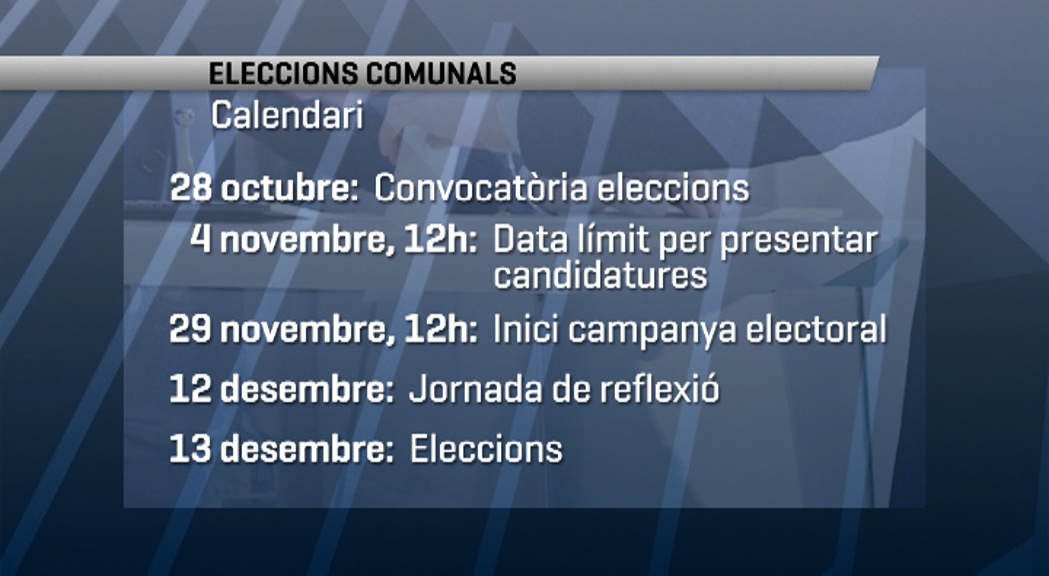 Les eleccions comunals seran el 13 de desembre