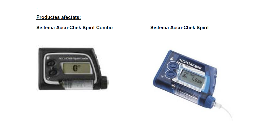 Salut alerta d'un defecte a les Micro-Infusores ACCU-CHEK SPIRIT COMBO